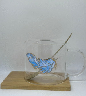 Set Taza Vidrio Pluma con Cuchara