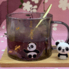 Set Taza Vidrio Panda con Cuchara