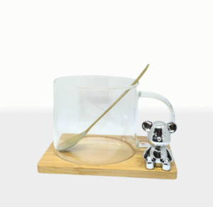 Set Taza Vidrio Osito con Cuchara
