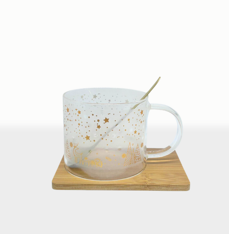 Set Taza Vidrio Simple con Cuchara