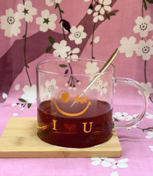 Set Taza Vidrio Carita con Cuchara