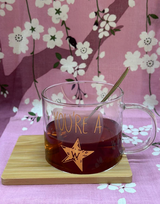 Set Taza Vidrio Estrella con Cuchara