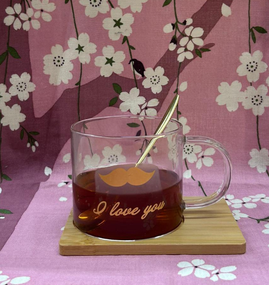 Set Taza Vidrio Bigote con Cuchara