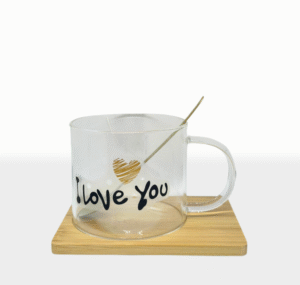 Set Taza Vidrio Love You con Cuchara