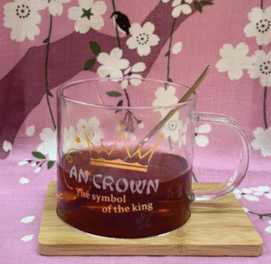 Set Taza Vidrio Corona con Cuchara