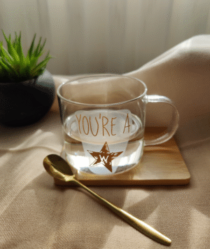 Set Taza Vidrio Estrella con Cuchara
