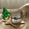 Set Taza Vidrio Panda con Cuchara