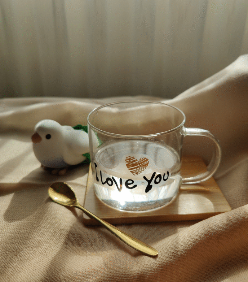 Set Taza Vidrio Love You con Cuchara