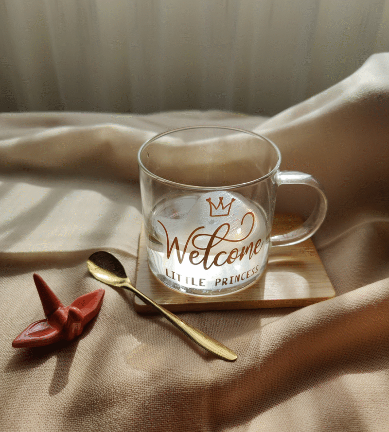 Set Taza Vidrio Corona Love con Cuchara