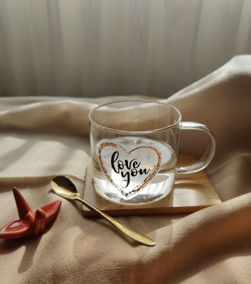Set Taza Vidrio Love You 2 con Cuchara