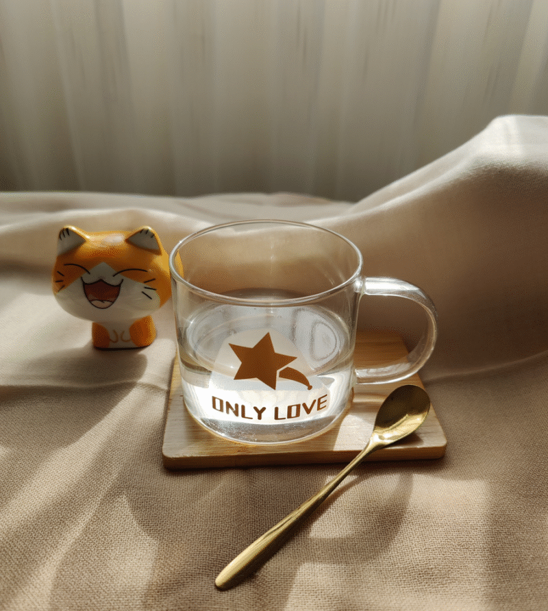 Set Taza Vidrio Bigote con Cuchara