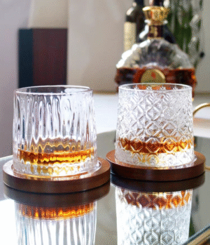 Vaso Vidrio Giratorio con Base Madera