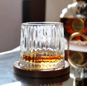 Vaso Vidrio Giratorio con Base Madera