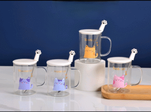 Taza Vidrio con Gato de Colores