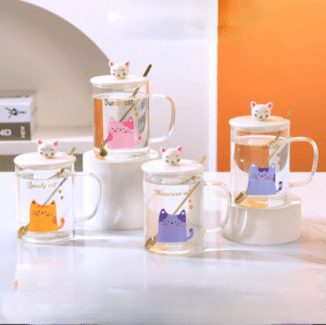 Taza Vidrio con Gato de Colores