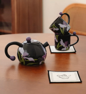 Set de Tazas con Tetera Flor-Negra