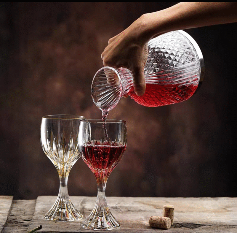 Decantador Vino de Vidrio con Aro Plateado 1500ml