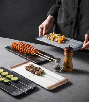 Plato Sushi Ceramica 10" Negro y Blanco